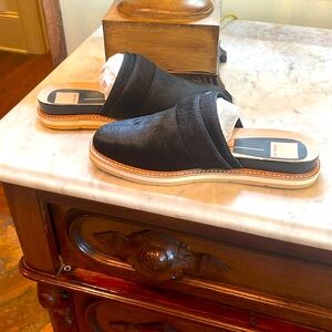 Dolce Vita Verna Midnight Black Calf Hair Slides, Size 7.5 NWOT